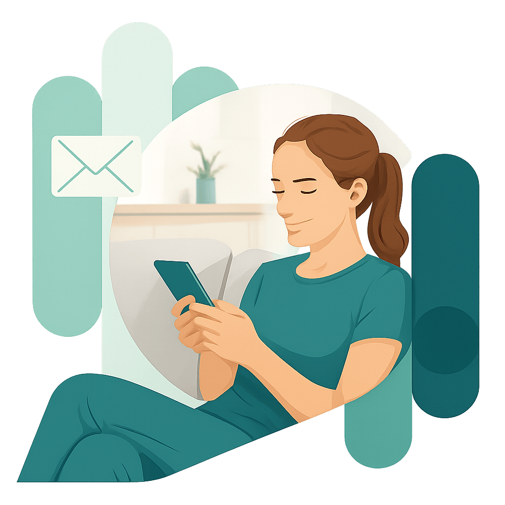 Illustration d’une femme assise avec un téléphone